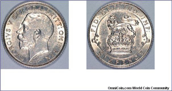 George V second issue sixpence .500 fine silver.