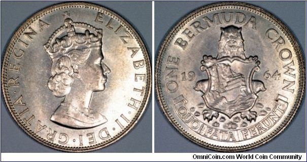 Bermuda was discovered in 1503 and became a British Crown colony in 1684. It used sterling currency until 1970 when it decimalised. The 1964 crown is one of only two pre-decimal coins ever issued by Bermuda. 
We still don't know what this particular crown was issued for.