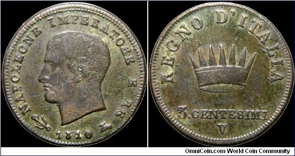 3 Centesimi, Napoleonic Kingdom of Italy. 1810/09 overdate. Venice mint.                                                                                                                                                                                                                                                                                                                                                                                                                                            