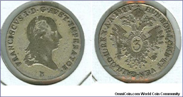 1821 B Austrian 3 Ka.