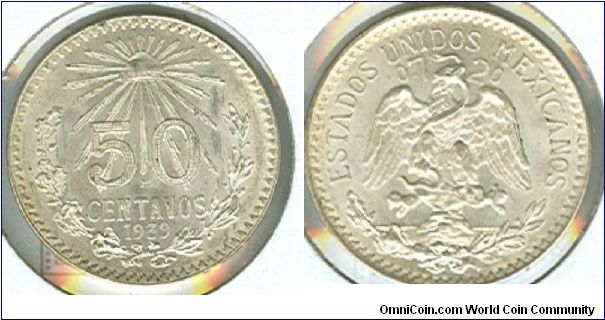 1939 Mexico 50 centavo.