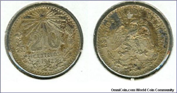 1942 Mexico 20 centavo