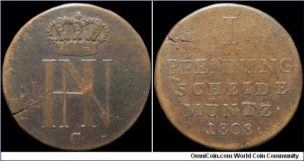 1 Pfenning, Westphalia. There were multiple money systems in use in this polyglot kingdom.                                                                                                                                                                                                                                                                                                                                                                                                                          