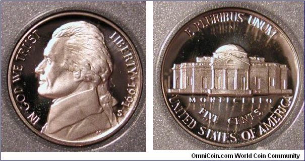 1991-S Jefferson Nickel Proof from Prestige Proof Set.