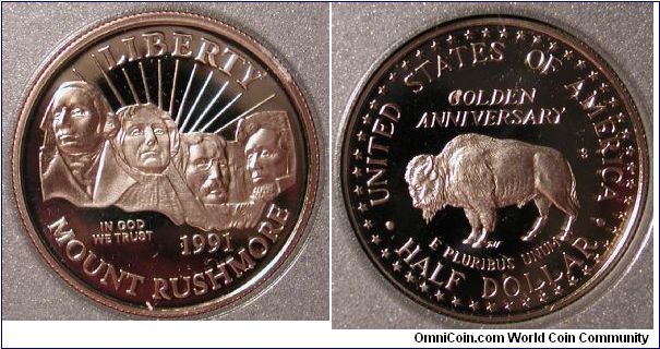 1991-S Mount Rushmore Commemorative Silver  Half Dollar Proof from Prestige Proof Set.
