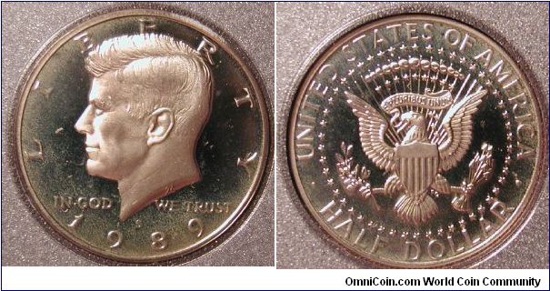 1989-S Kennedy Half Dollar Proof from Prestige Proof Set.