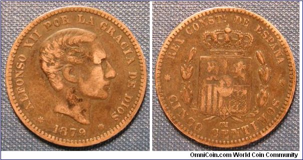 1879 Spain 5 Centimos