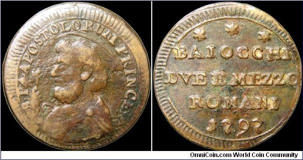 2 ½ Baiocchi - Papal States, Rome.                                                                                                                                                                                                                                                                                                                                                                                                                                                                                  