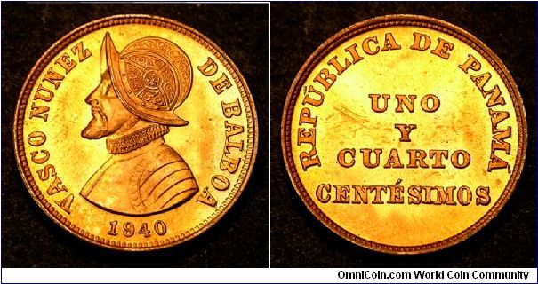 1940 Panama 1 1/4 Centesimos. KM.15, mintage 1.6m.