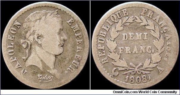 Demi franc, Paris mint.                                                                                                                                                                                                                                                                                                                                                                                                                                                                                             