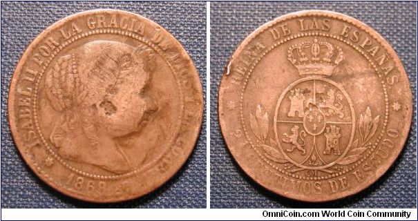 1868 Spain 2 1/2 Centimos (Poor thing)