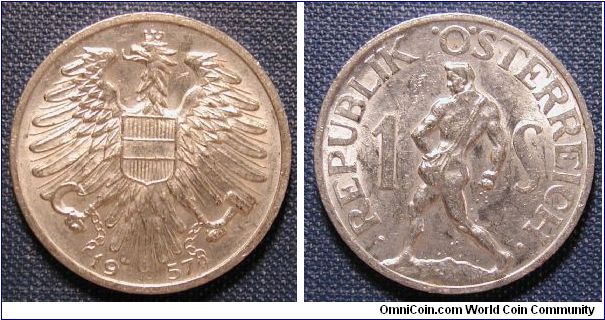 1957 Austria 1 Schilling (Aluminum)