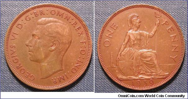 1939 Great Britain Penny (Had neat red toning that does not come through on pic well).