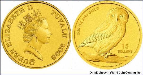 First images of new fine gold bullion owl coins from Tuvalu, produced by Perth Mint. We have shown a tenth ounce coin, there will be half ounce, fifth, and twenty-fifth ounce also, but no one ounce version.