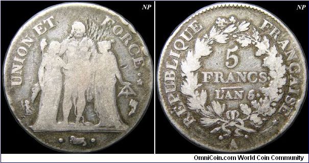 5 Francs, Paris mint. (L'an 5)                                                                                                                                                                                                                                                                                                                                                                                                                                                                                      