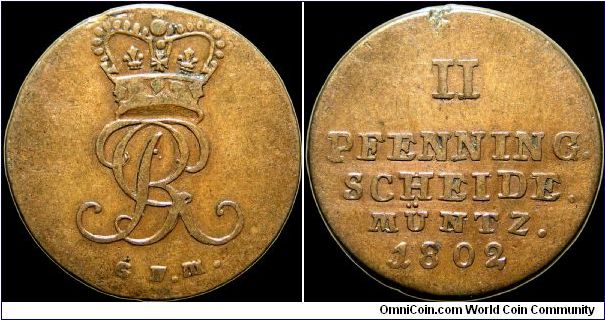 2 Pfenning, Brunswick-Luneburg.                                                                                                                                                                                                                                                                                                                                                                                                                                                                                     