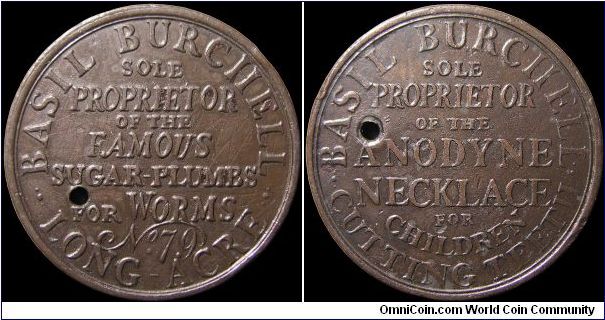 ½ Penny Conder Token.

This was often manufactured with the hole pre-drilled, apparently to make it easier to put on a string and hang around your child's neck. This example is nearly as struck.                                                                                                                                                                                                                                                                                                                