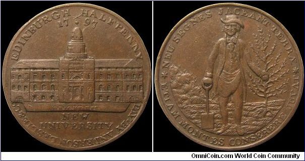 ½ Penny Conder Token.

Anderson. Leslie & Co. were seedsmen, nurserymen and florists in Edinburgh, and hence the appropriateness of the reverse design of a gardener at work.                                                                                                                                                                                                                                                                                                                                     