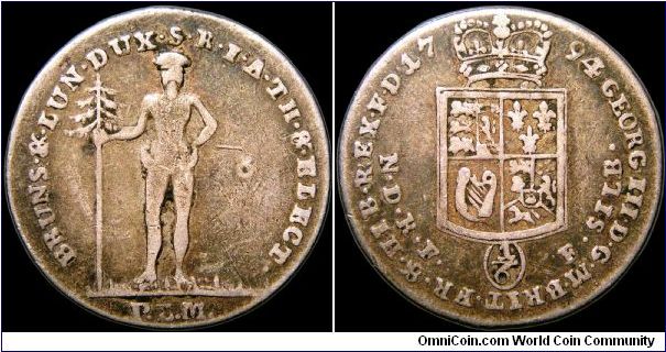 1/6 Thaler, Brunswick-Luneburg.                                                                                                                                                                                                                                                                                                                                                                                                                                                                                     