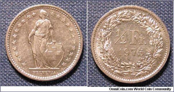 1975 Switzerland 1/2 Franc