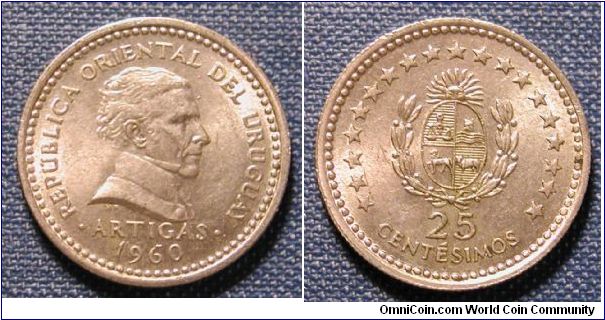 1960 Uruguay 25 Centesimos