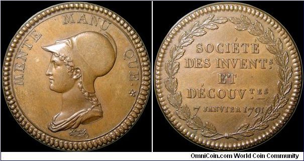 Société des inventions et découvertes, France.

From a school of arts and sciences. This is a restrike from around 1841 using the original dies.                                                                                                                                                                                                                                                                                                                                                                  