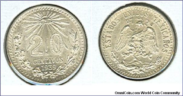 1939 Mexico 20 centavo