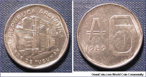 1989 Argentina 5 Australes (Aluminum)