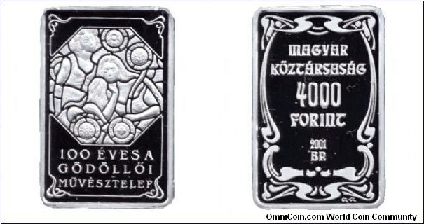 Hungary, 4000 forints, 2001, Ag, 100th Anniversary of the Artists' site at Gödöllo, unusual shape.                                                                                                                                                                                                                                                                                                                                                                                                                  