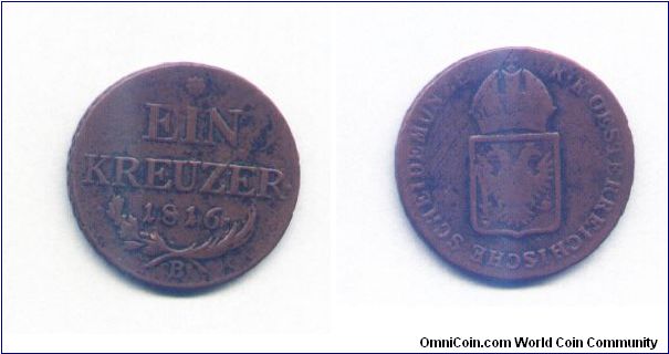 This is the 1816-B Eine Kreuzer from Austria.