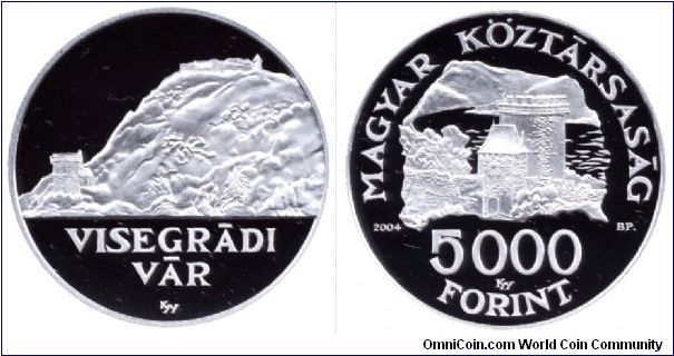 Hungary, 5000 forints, 2004, Ag, Royal Castle of Visegrád.                                                                                                                                                                                                                                                                                                                                                                                                                                                          