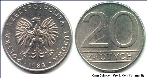 Poland, 20 zlotych 1988.