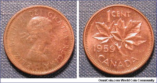 1959 Canada 1 Cent (Heavily toned obverse)