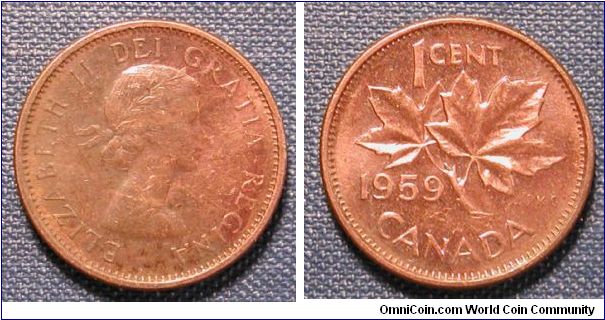 1959 Canada 1 Cent (Heavily toned obverse)