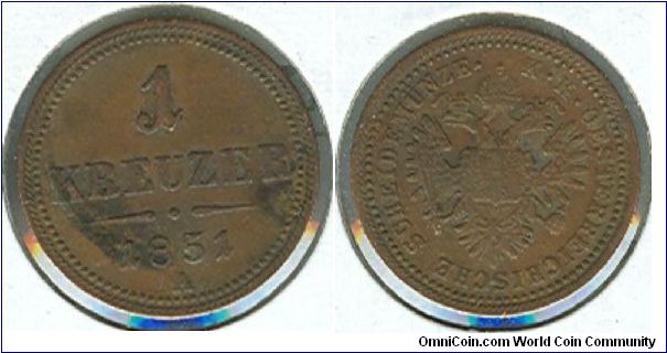 1851 A Austria, 1 Kreuzer