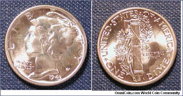 1943 Mercury Dime (full bands)