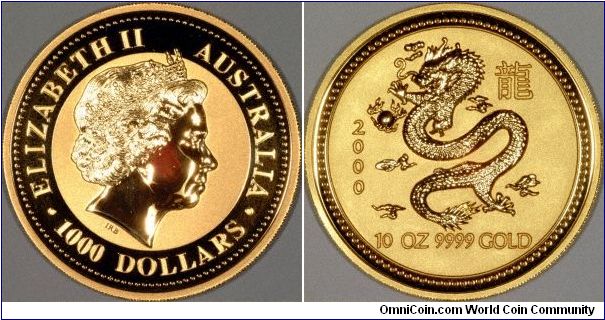 10 ounce gold lunar dragon by Perth Mint in Western Australia.