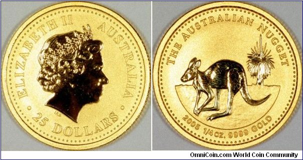 Quarter ounce Australian gold $25 nugget.