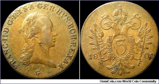 3 Kreutzer, Graz mint.                                                                                                                                                                                                                                                                                                                                                                                                                                                                                              