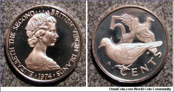 1974 British Virgin Islands 5 Cents Proof