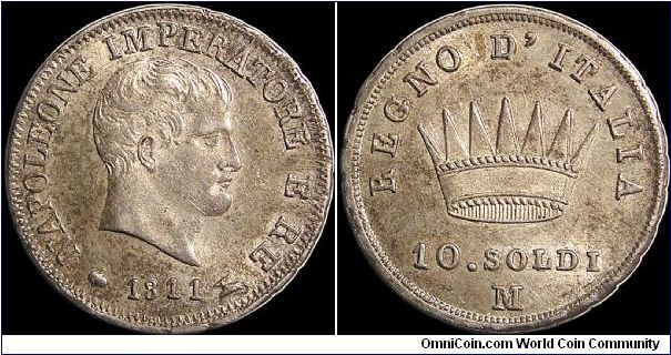 10 Soldi, Napoleonic Kingdom of Italy.

This is a near perfect coin, the apparent edge dings are actually the incused stars on the coin's edge.                                                                                                                                                                                                                                                                                                                                                                   