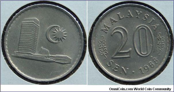 A 1988 2 Sen Coin from Malaysia