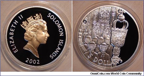 A 2002 $5 Silver Coin from The Solomon Islands Part of the Queen Elizabeth II Golden Jubilee Crown Collection
