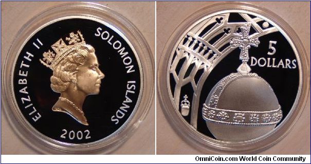 A 2002 $5 Silver Coin from The Solomon Islands Part of the Queen Elizabeth II Golden Jubilee Crown Collection