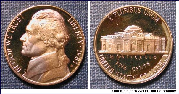 1981-S Jefferson Nickel Proof (Pink, Purple & Gold toned)