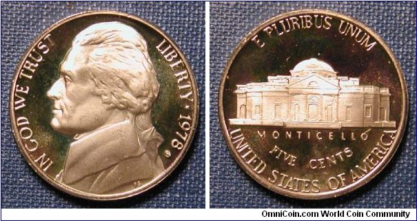 1978-S Jefferson Nickel Proof (Green toned)