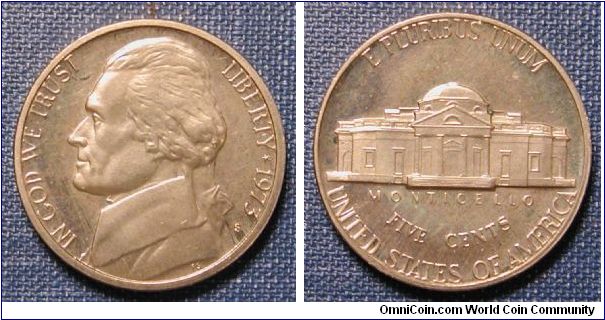 1973-S Jefferson Nickel Proof (blues/purpled toning didn't come out well)