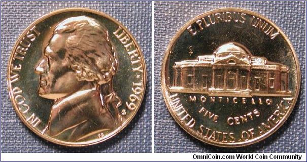 1969-S Jefferson Nickel Proof (Green toned)