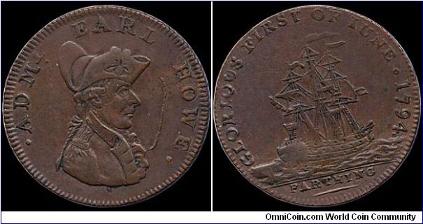1 Farthing.

Another token from the First of June 1794 battle.                                                                                                                                                                                                                                                                                                                                                                                                                                                    