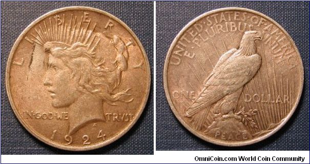 1924 Peace Dollar (Gold/brown toned)